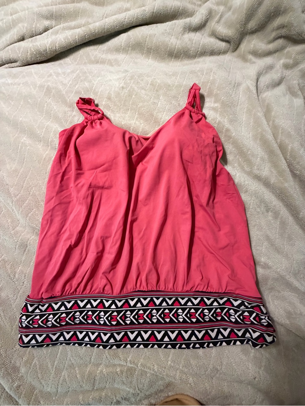 Women's Coral Pink Swim Tank Top with Patterned Hem